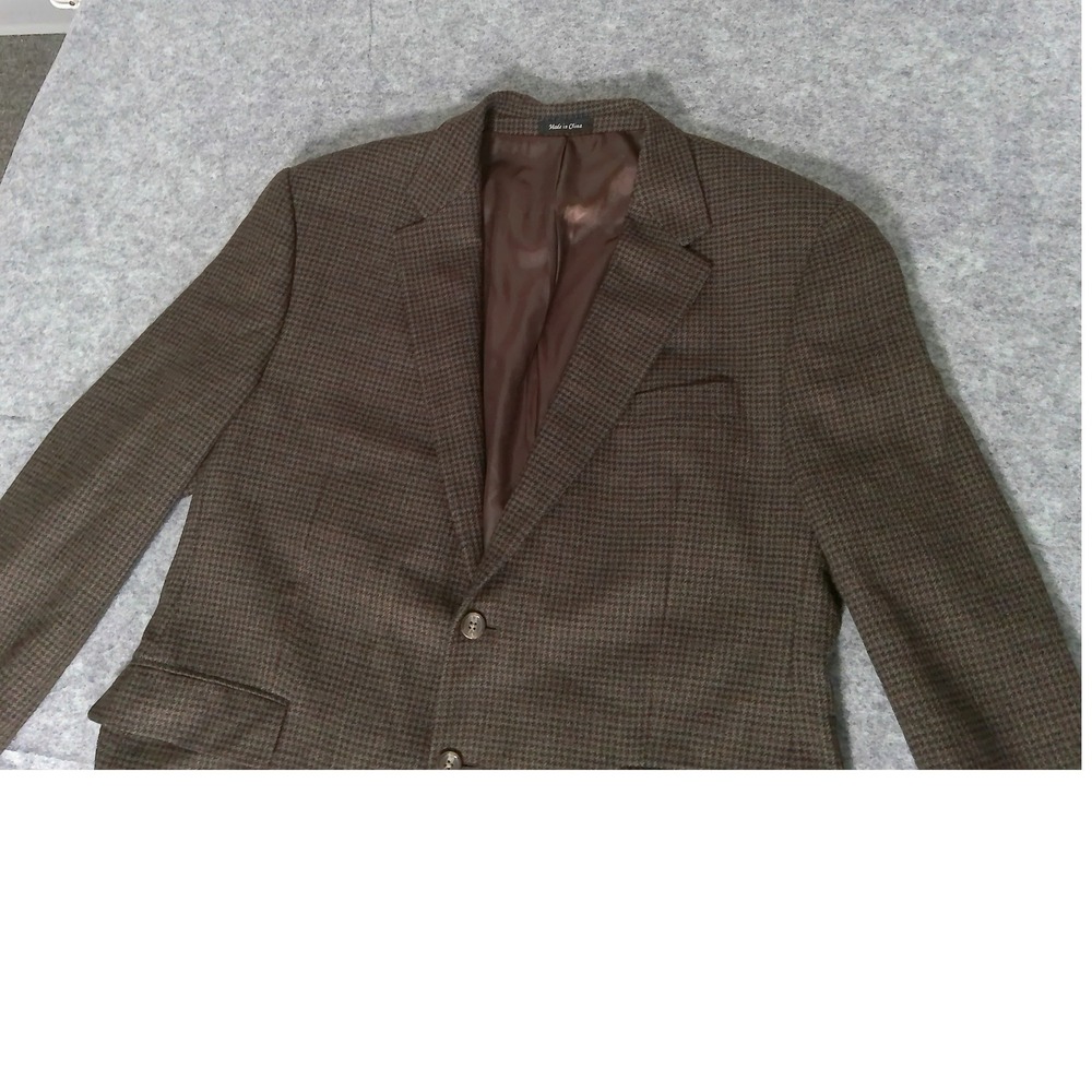 Chaps Ralph Lauren Mens 44R Brown Houndstooth Wool Blazer Sport Coat 2-Button